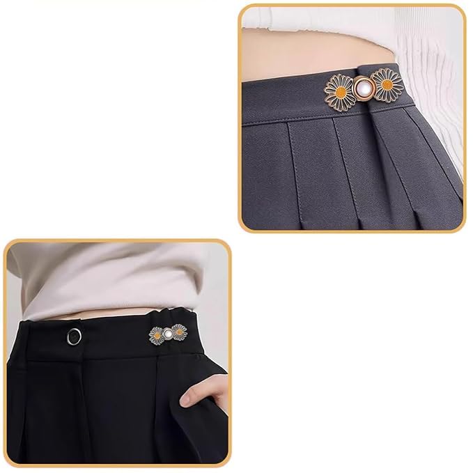 Image of YEKDA Denim Button Kit - 2 PCS Assorted Jeans Buttons for Quick Fix & DIY Adjustment - No-Sew Snap-On Metal Buttons for Pants, Skirts, Shorts - Easy Waist Size Control(2PC Black Flower)