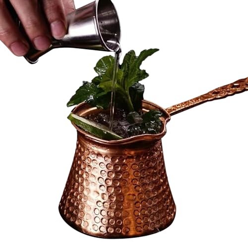 Generisch Arábica Coffee Pot – Aleación de cobre Plating 12 x 9 x 8 cm | Metal Long Handle Turkish Coffee Maker | Multifuncional Martillado Hecho a Mano Grabado Pot para uso doméstico y profesional