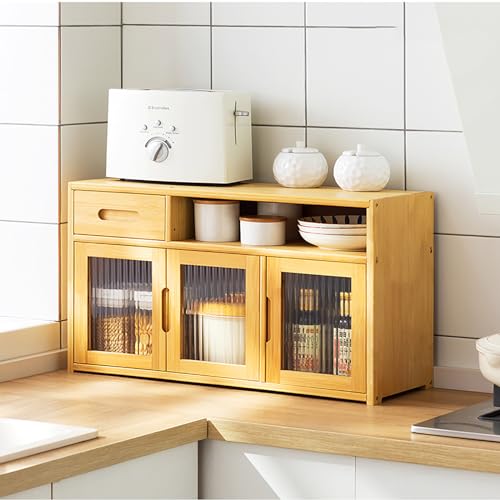 Armario de almacenamiento de mesa de cocina con estante multifuncional de almacenamiento de especias multicapa, armario de cocina, aparador de platos, 62 x 23 x 39 cm, color negro