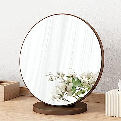 Espejo de maquillaje portátil para viajes y tocador con base de madera