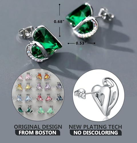 Leafael Infinity Love Heart Stud Earrings for Women, May Birthstone Crystal Emerald Green, Gifts for Mom, Wife, and Her, Silver Tone by Leafael - Image 3