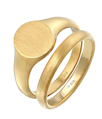 Bague en argent doré pour homme Kuzzoi : duo chevalière 12 mm et anneau classique taille 54-66