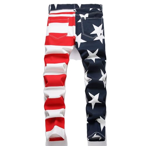 Men's American Flag Stars Stripe Print Jeans2
