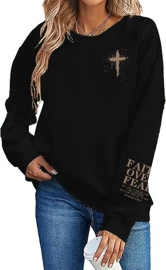 Christian Sweatshirts for Women Jesus Faith Religious Sayings Shirts Cross Graphic Bible Inspirational Pullover Tops