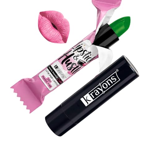 Image of Krayons Cute Pop Matte Lipstick for Women - Shade 305 Magic Pink, India's 1st Twist-Wrap Lip Stick, Long Stay Waterproof Lipstic, Rich Pigmented Daily Wear Matt Lipsticks, 3.5g