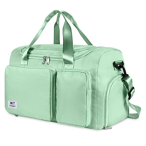 WT Faltbare Reisetasche Sporttasche, 35L Gepäcktasche Große Weekender Damen Urlaubstasche Trainingstasche Handtasche Wasserdicht Sauna Gym Shopping Bag für Herren Damen mit Gepäckanhänger (Mintgrün)