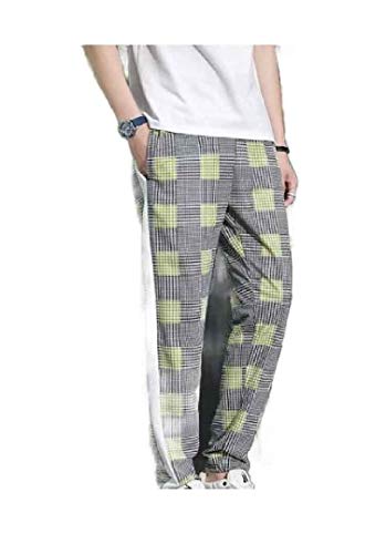 Calça de moletom masculina Abetteric xadrez afunilada, ajuste folgado, plus size, Amarelo, Large