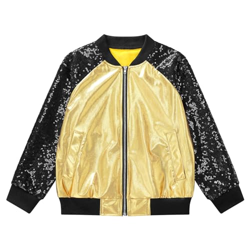 Kids Girls Zipper Coat Shiny Sequins Outerwear Casual Bomber Jacket Jazz Hip Hop Dance Outfits2