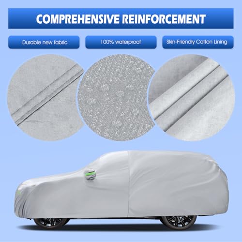 Image of Car Cover Fit for Land Rover Range Rover 2001-2026, Migaven Waterproof Full Exterior Cover Sun Rain Protection with Door Zipper and Cotton Lining, Silver