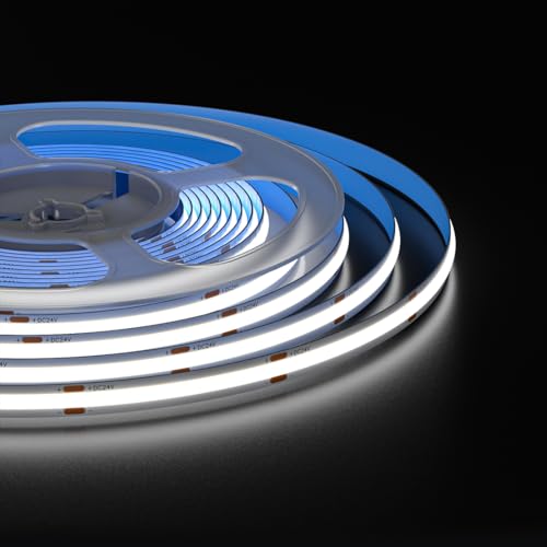 Image of COB LED Strip Light 32.8FT Flexible High Density Uniform Cob Strips 24V Cool White 6000K 320LEDs /m CRI 90+ Dimmable 8mm LED Tape Lights for Under Cabinet, No Power /Controller