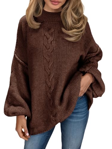 Saodimallsu Womens Oversized Cable Knit Sweater Chunky Mock Neck Long