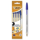 boli bic cristal azul Tipo de punta: medio BiC Cristal medium - Bolígrafo de punta redonda, color azul, pack de 4 unidades