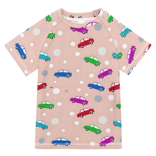 ALAZA Kids Rash Guard Girls Boys Toddler Swim Shirts Short Sleeve Colorful Truck Dot UPF 50+ 3T