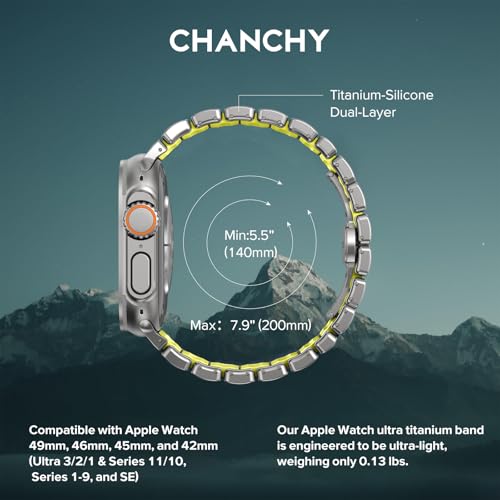 Image of CHANCHY Titanium Band Compatible with Apple Watch Ultra 3 /2 /1 Band 49mm 46mm 45mm 44mm 42mm, Luxury Band Titanium Silicone Dual-Layer Link for Men iWatch Series 11 10 9 8 7 6 5 4 SE