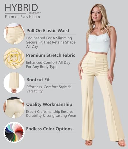 Hybrid & Company Women’s Ultra Stretch Ponte Bootcut Dress Pants – Sleek Pintuck, Pull On, Faux Pockets– Office & Casual2