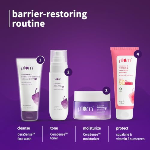 Image of Plum CeraSenseTM Barrier Care Face Wash with Acai & 1% NMF | 50ml | Gentle face wash | For Dry Skin, Normal Skin & Sensitive Skin | Soap-Free Paraben-Free | For Sensitive Skin
