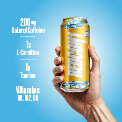 REDCON1 Energy High Performance Drink, Vice City - Zero Sugar Energy Drink with Alpha GPC Nootropic - 200mg of Natural Caffeine from Green Coffee Beans - Vitamin B6, B12 & B5 to Boost Mood (12 ct)