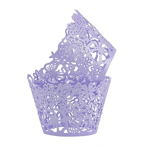 Pirottini per cupcake in pizzo, tagliati al laser, per cupcake, muffin, decorazioni per Natale, matrimoni, feste di compleanno, 50 pezzi (viola chiaro)