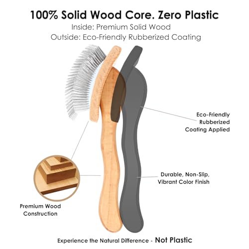 Image of Wooden Long Pin Slicker Brush for Dogs, Doodles, Poodles, Long Hair | Grooming, Detangling, and Fluffing for Wavy and Curly Hair-Designed for Heavy, Thick Coats to Prevent Matting at Home