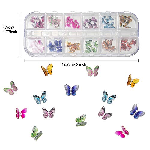 48Pcs Butterfly Acrylic Nails 3D Butterfly Nail Charms Glitter Clear Butterfly Nail Designs White Blue Colorful Butterfly Acrylic For Nail Art Decoration & Diy Crafting Design #TOP3