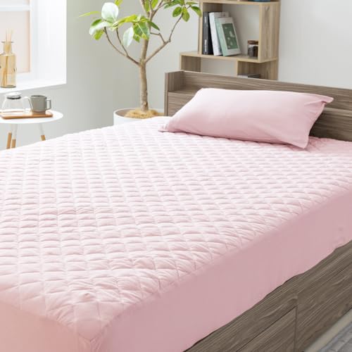 アイリスプラザ 天然オーガニックコットン100%ボックス一体型 時短敷パッド ダブル 寝汗も吸湿&発散 ふんわり天然素材 やわらかニット 洗濯機OK 通年使える 天然綿100% 全周ゴム仕様 スモーキーピンク
