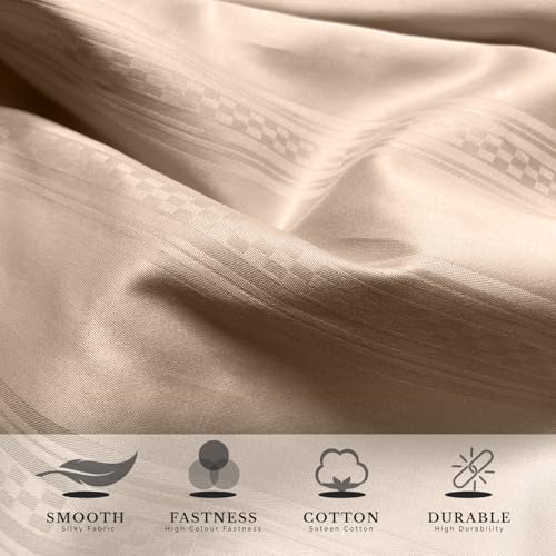 Image of Sassoon Artemis Italian Jacquard Weave Sateen Cotton Bedsheet - 400 TC, Cotton, Stripe Design, King Size (108 x 108 inches), Color: Fawn, Soft, Breathable, - 1 Bedsheet + 2 Pillow Covers