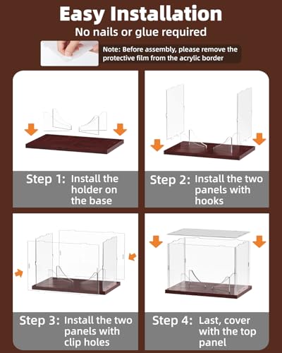 Image of Fitense Football Display Case Acrylic Clear, Football Stand Holder Full Size with Solid Wood Base, UV Protected Football Display Box with Removable for Football Fans & Collectors, Memorabilia & Gift