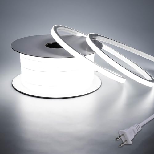 Image of BENLUN AC 110V LED Neon Strip Light 32.8FT, 6000K Cool White Led Rope Lights Outdoor Silicone Waterproof, 10W /M Flexible Cuttable LED Strip for Bedroom Garden Commercial Living Room