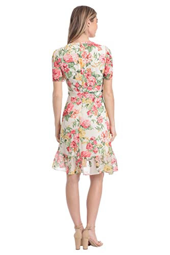 London Times Women's Faux Wrap Dress with Ruffle Skirt Occasion Shower Office Career3