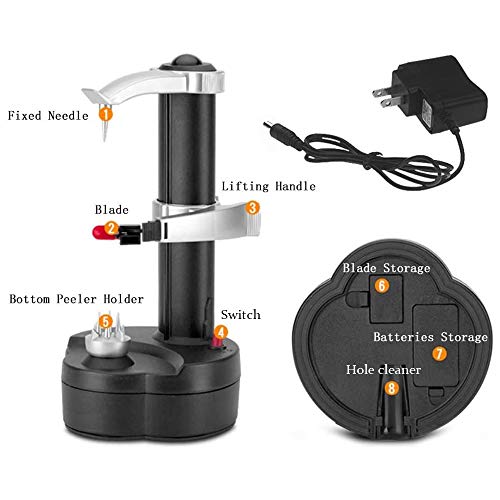 Electric Potato Peeler Automatic Apple Peeler, Smart Vegetable Fruit Peeler Machine, Stainless Steel Kitchen Peeling Tool [1 Adapter 2 Extra Blades] With 2 Set Garlic Peeler #TOP2