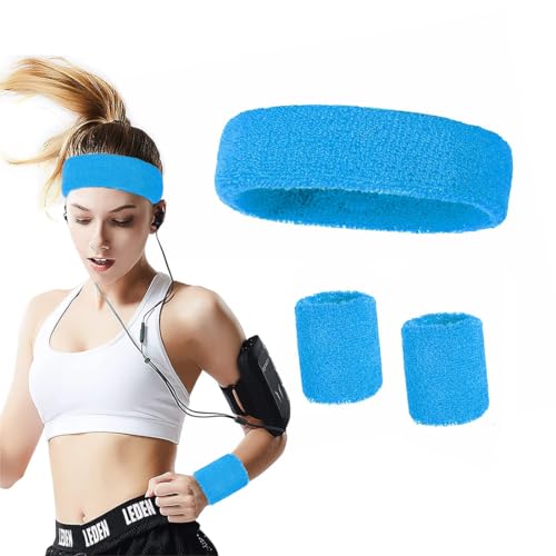 Zeayebsr 3pcs Cinta Pelo Deporte niño,muñequera Deportiva,Cinta Pelo Mujer,Deportes Diadema Muñequera Set Suave Algodón Deportes Sudor Toalla para Hombres Mujeres Fitness Tenis Fútbol Accesorios