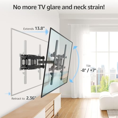 Image of MOUNTUP Full Motion TV Wall Mount for Most 40-85 inch Flat TVs up to 110 lbs, Wall Mount Bracket with Dual Articulating Arms, Tilt, Level, Swivel, TV Mount Fits 12 /16 inch Wood Stud, Max VESA 600x400mm