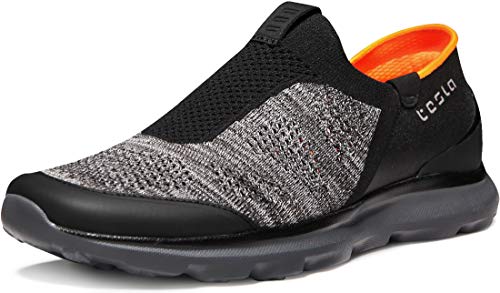 TSLA Men's Loafers & Slip-On Shoes, Lightweight Breathable Mesh Walking Shoes, Comfortable Casual Work Sneakers, Flex Slip-on(rx255) - Ash & Black, 10