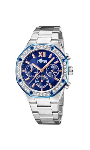 LOTUS Montre Femme Analogique Acier Inoxydable 316L Argent - Quartz Chronographe - Verre Minéral Haute résistance - Étanche 5 ATM - Special Prices 18872/2