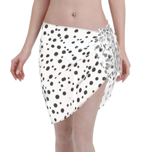 PHAYAH Traje de baño de gasa con estampado de lunares blancos y negros para mujer, pareo de playa, traje de baño