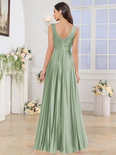 BANTRATIC Satin Sleeveless Bridesmaid Dresses for Women A-Line Pleated Maxi Formal Evening Wedding Guest Gown3