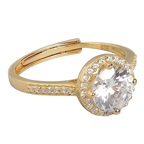 ZAVYA 925 Sterling Silver Designer Cubic Zirconia CZ Circular Solitaire Gold Plated Adjustable Ring | Gift for Women & Girls | With Certificate of Authenticity & 925 Hallmark (B0C7KR4PKX) Amazon Price History, Amazon Price Tracker