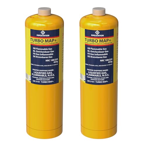 2 x Mapp Gas/Map Gas Pro Plus Gas Torch Canister Cartridge Disposable Cylinder Gas Bottle for Gas Blowtorch Blow Torch with Gas Included for Plumbers Soldering Torch 20% Hotter Than Propane