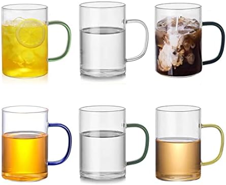 Biliarsey 16 oz Glass Mugs Set of 6, Clear Colored Handled Coffee Glass Mugs, Large Capacity Transparent Glass Cups, for Coffee, Milk, Tea, Juice, Beer or Hot Beverages (Multicolor Handle)