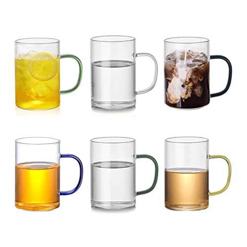 Biliarsey 16 Oz Glass Mugs Set Of 6, Clear Colored Handled Coffee Glass Mugs, Large Capacity Transparent Glass Cups, For Coffee, Milk, Tea, Juice, Beer Or Hot Beverages (Multicolor Handle) #TOP2
