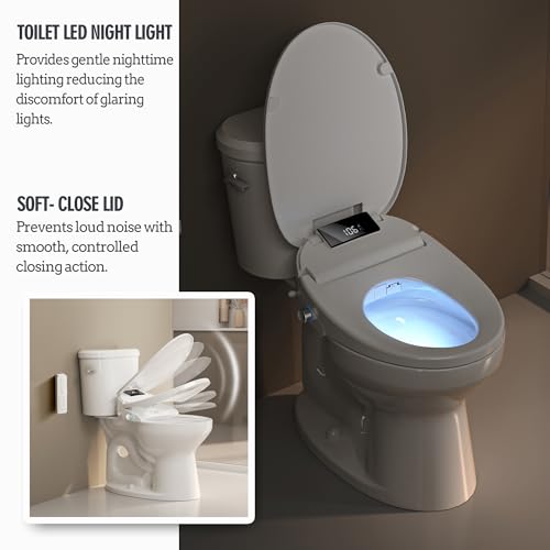 Image of WLJBIDET Bidet Toilet Seat with Remote Control, Electronic Heated Bidet Seat with Adjustable Warm Water and Pressure, Warm Air Drying, Display Screen, Night Light, Slow Closed Toilet Lid, Elongated