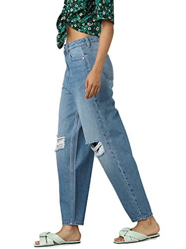 Image of ONLY Women High Rise Relaxed Fit Highly Distressed|Light Fade Jeans