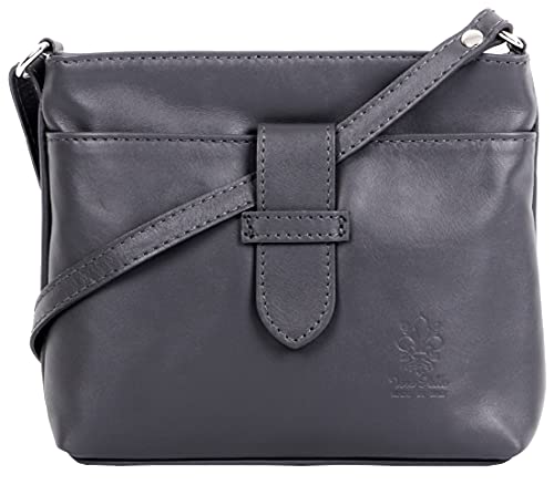 Primo Sacchi Italian Soft Leather Small Dark Grey Adjustable Strap Cross Body Shoulder Bag Purse