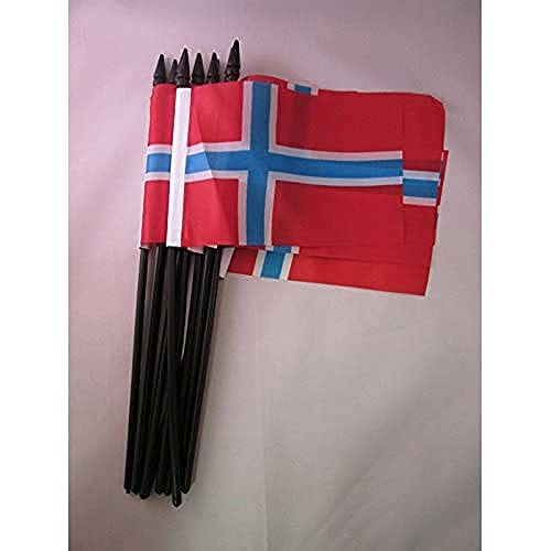 AZ FLAG Bandera de Noruega 15x10cm con Palo - Lote de 10 Bandera Noruega 10 x 15 cm Poliester Ligero