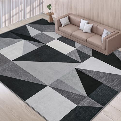 Tapete moderno geométrico lavable 5x7 gris miniatura 1