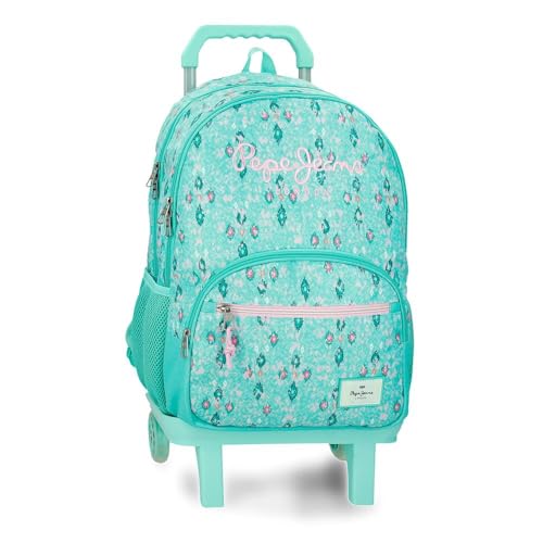Sac à dos scolaire Pepe Jeans Sun à roulette 32x44x22 cm vert turquoise double compartiment