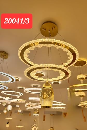 Image of Modern Stylish LED Ring Gold Finish with 3 Different Color Mode (Warm White, Cool White, Neutral White) Changing Chandelier with Height Adjustable Hanging for Bedroom, Living, Dining,