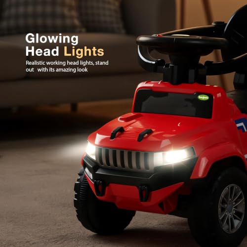 Image of Baybee Speedy Pro Baby Ride on Car for Kids with Parental Handle | Toy Rideons Jeep with LED Lights, Music | Portable Kids Car with Backrest & Basket | Toddler Push Baby Cars for 1 to 3 Years (Red)