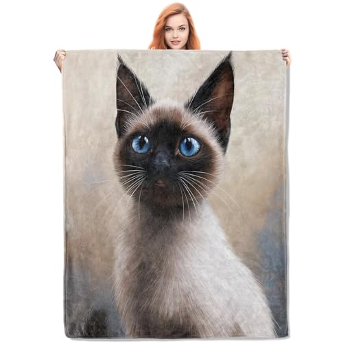 VANZEV Siamese Cat Throw Blanket Gifts, Soft Cozy Fleece Blanket with Realistic Cat Print, Lightweight Warm Blanket for Couch Bed Sofa, Perfect for Cat Lovers and Pet Decor, 60x80 in