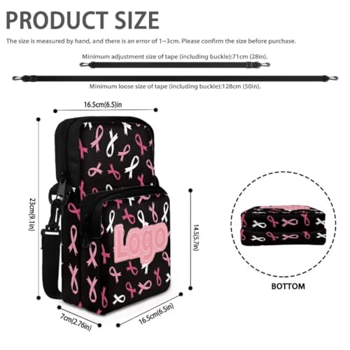 Image of Crossbody Bag for Women Sling Purse Pink Ribbon Cell Phone Holder with Straps